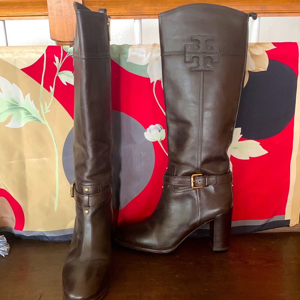 Tory Burch Knee High Brown Leather Boots - Sz 10 - EUC